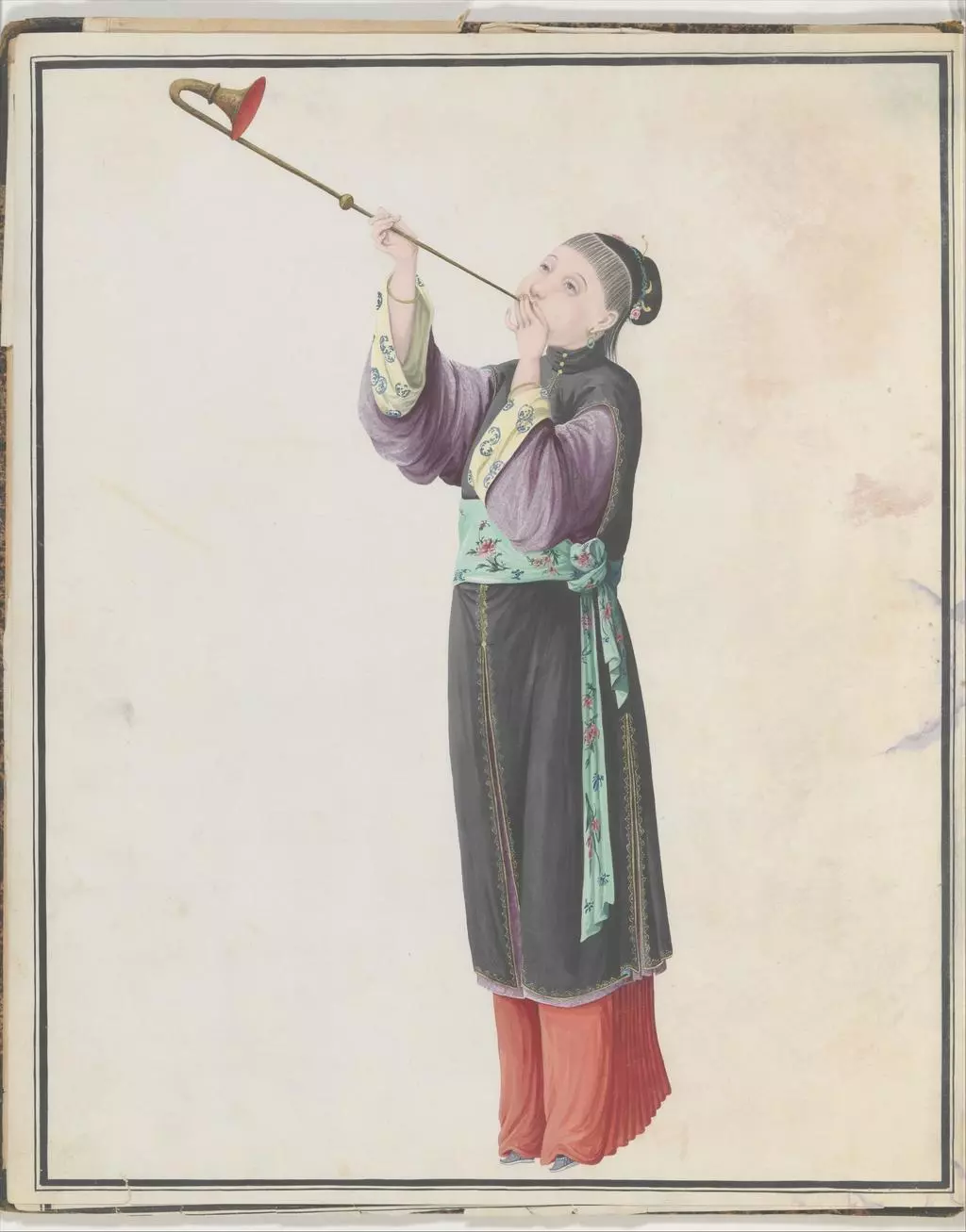 一组十八世纪我国清代女子演奏传统乐器彩绘图画1.webp